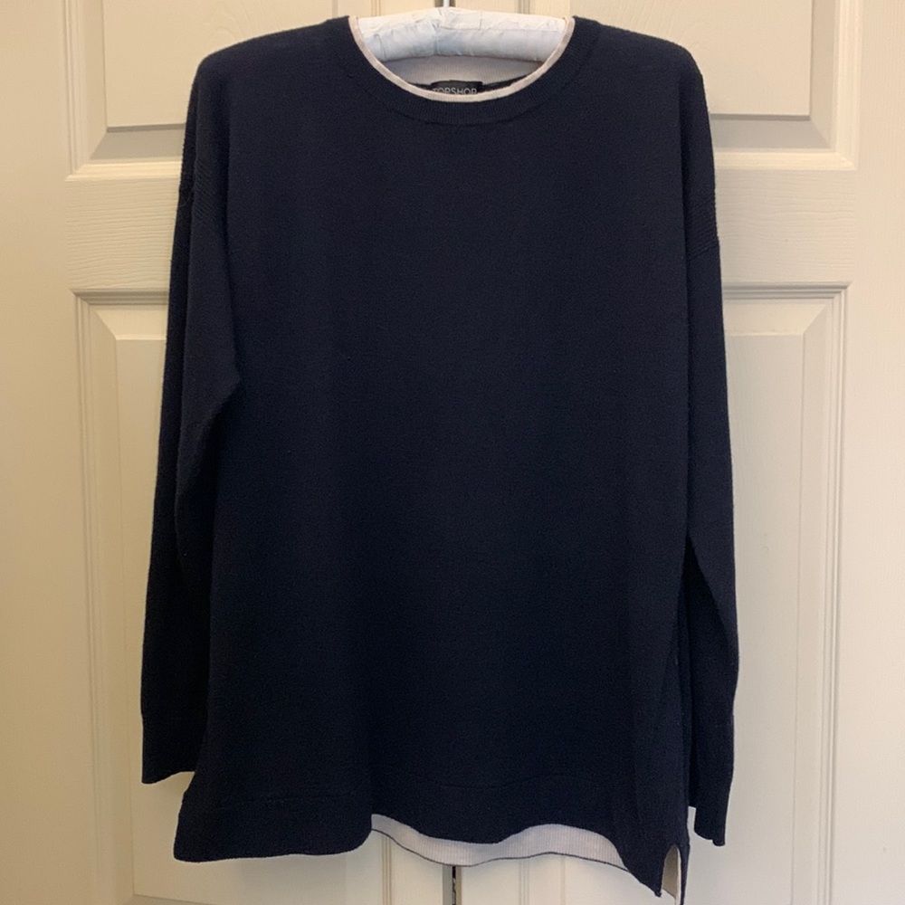 Top shop navy sweater with cream trim SZ 12